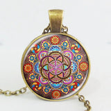silver color necklace mandala necklaces chakra pendant OM jewelry for women glass cabochon pendants Zen gifts jewellery vintage