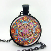 silver color necklace mandala necklaces chakra pendant OM jewelry for women glass cabochon pendants Zen gifts jewellery vintage