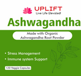 Uplift Ashwagandha Veggie Capsules(Made with Organic Ashwagandha Powder)-120 Count|100% Pure and Natural, Herbal Supplement