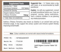 Uplift Organic Gokharu(Tribulus) Tablets-120 Count |100% Pure & Natural