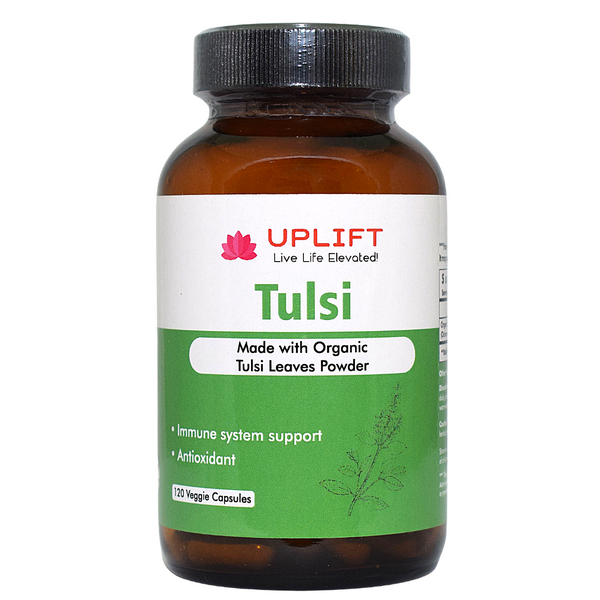 Uplift Tulsi Veggie Capsules(Made with Organic Tulsi Powder)-120 Count|100% Pure & Natural Herbal Supplement