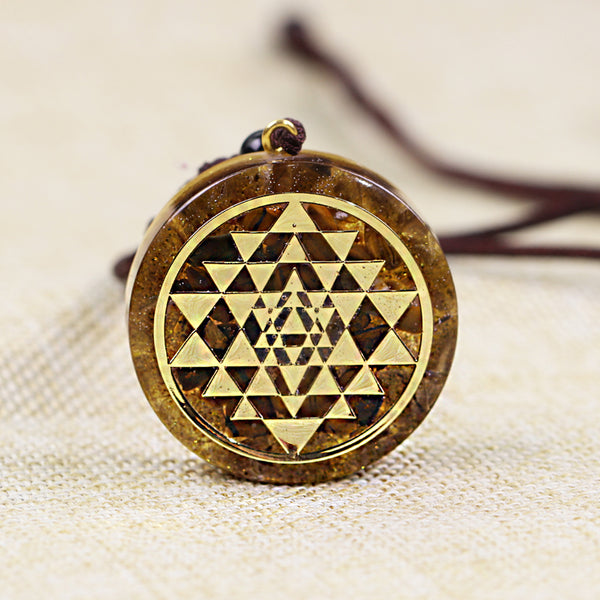 Orgonite Pendant Sri Yantra Sacred Geometry Necklace Tiger Eye Meditation Necklace Handmade Jewelry For Women Men