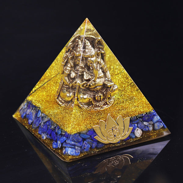 Natural Lapis Lazuli Orgonite Pyramid Ganesha Statue Buddha Elephant God Sculpture Ganesh Figurines Resin Craft Home