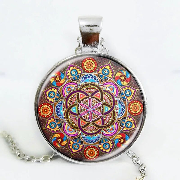 silver color necklace mandala necklaces chakra pendant OM jewelry for –  Uplift Your Body and Soul