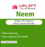 Uplift Neem Veggie Capsules(Made with Organic Neem Powder)-120 Count|100% Pure & Natural, Herbal Supplement